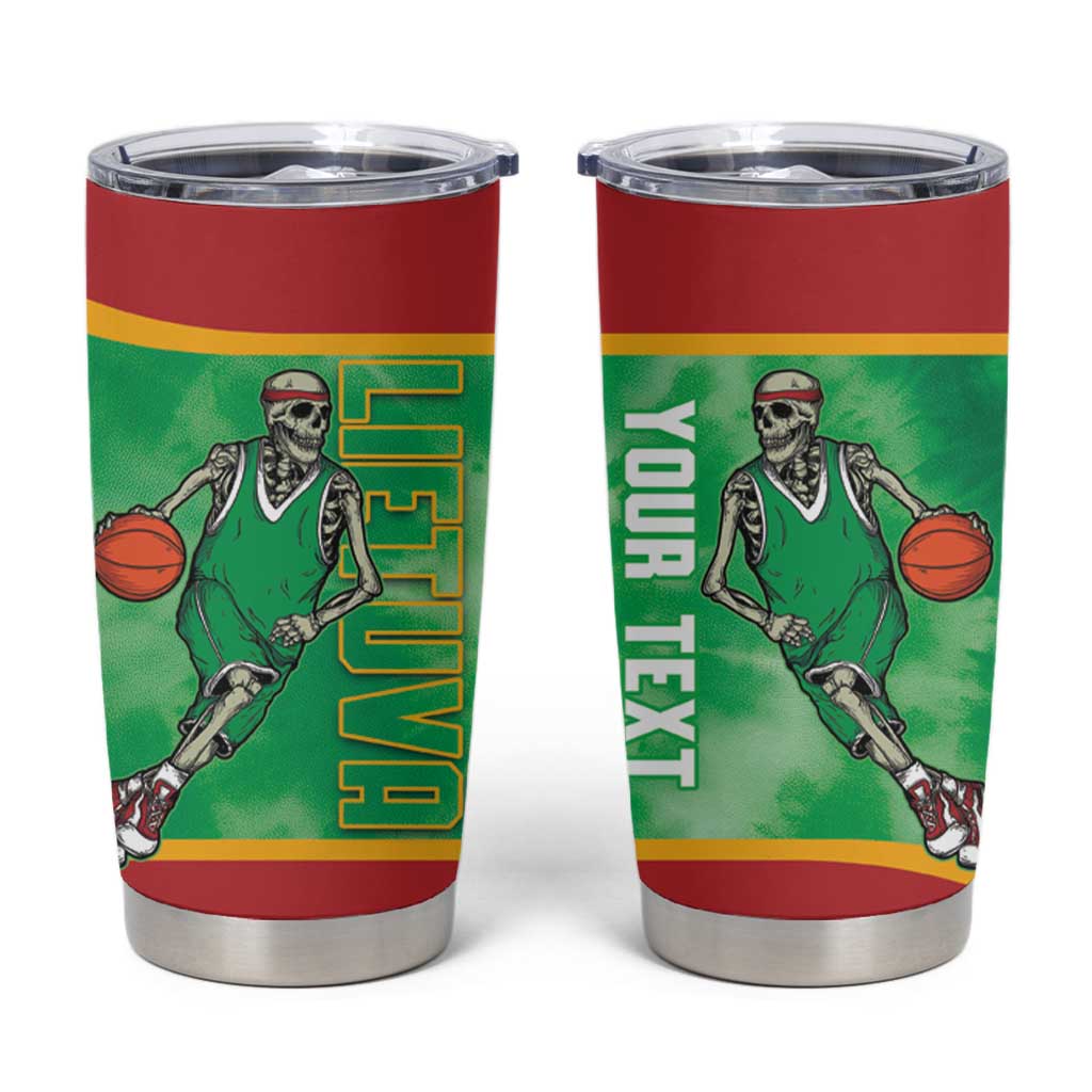 Lithuania Tie Dye Basketball Custom Tumbler Cup Lietuva Skeleton Green - Wonder Print Shop