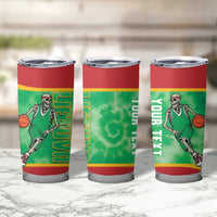 Lithuania Tie Dye Basketball Custom Tumbler Cup Lietuva Skeleton Green - Wonder Print Shop
