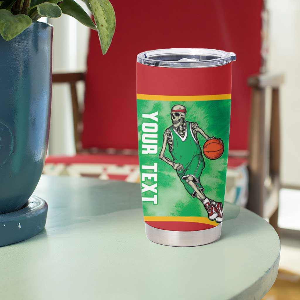Lithuania Tie Dye Basketball Custom Tumbler Cup Lietuva Skeleton Green - Wonder Print Shop