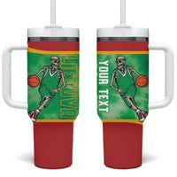 Lithuania Tie Dye Basketball Custom Tumbler With Handle Lietuva Skeleton Green - Wonder Print Shop