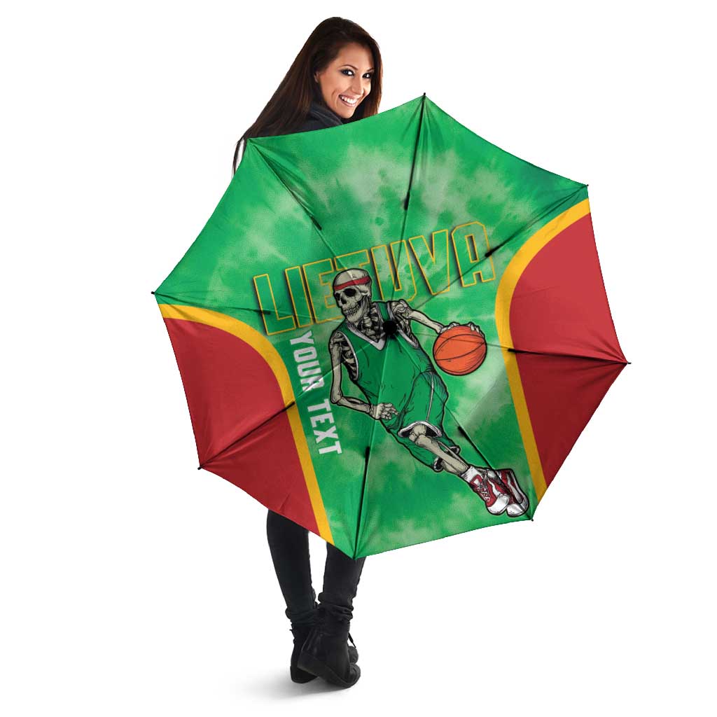 Lithuania Tie Dye Basketball Custom Umbrella Lietuva Skeleton Green - Wonder Print Shop