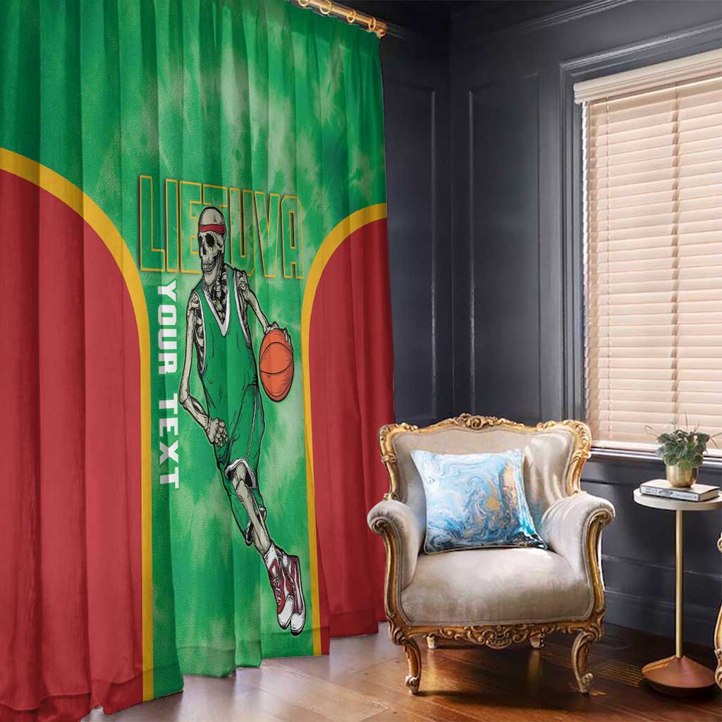 Lithuania Tie Dye Basketball Custom Window Curtain Lietuva Skeleton Green - Wonder Print Shop