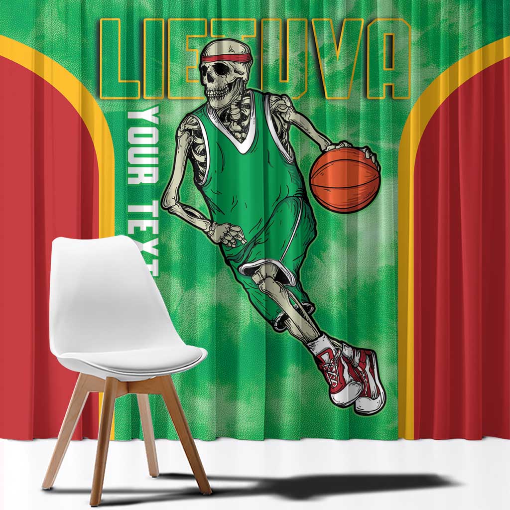 Lithuania Tie Dye Basketball Custom Window Curtain Lietuva Skeleton Green - Wonder Print Shop