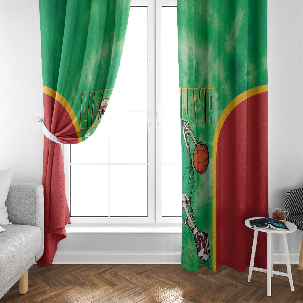 Lithuania Tie Dye Basketball Custom Window Curtain Lietuva Skeleton Green - Wonder Print Shop