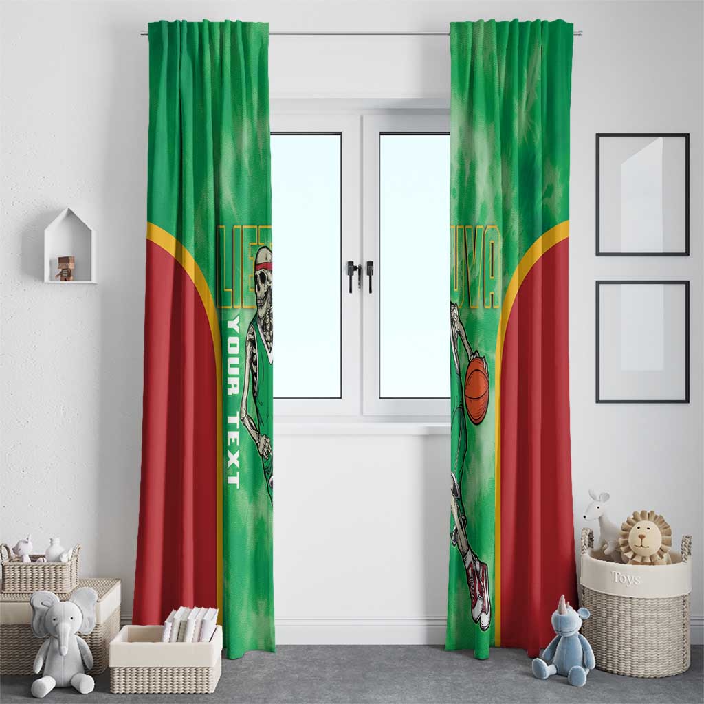 Lithuania Tie Dye Basketball Custom Window Curtain Lietuva Skeleton Green - Wonder Print Shop