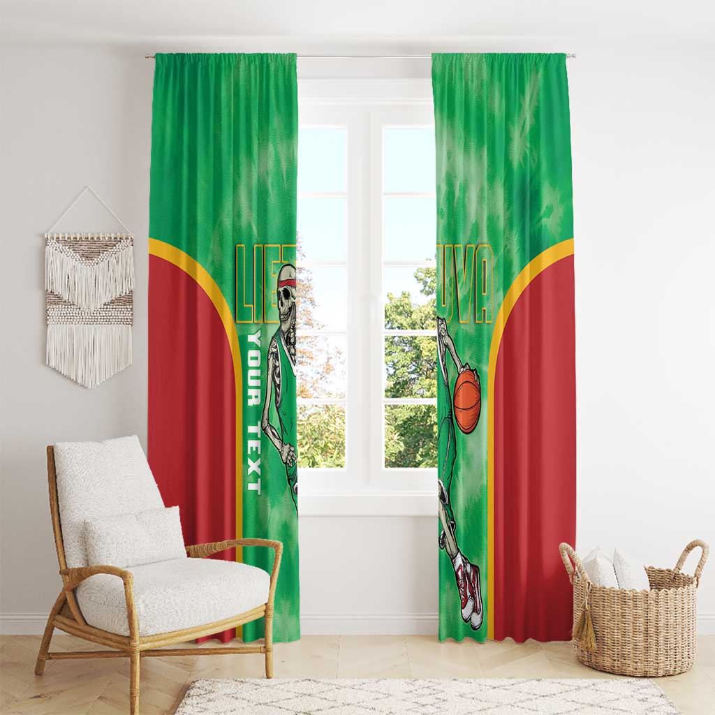 Lithuania Tie Dye Basketball Custom Window Curtain Lietuva Skeleton Green - Wonder Print Shop