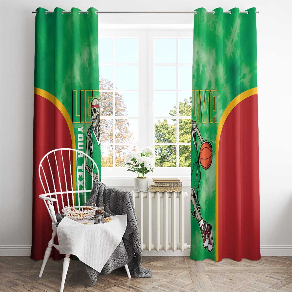 Lithuania Tie Dye Basketball Custom Window Curtain Lietuva Skeleton Green - Wonder Print Shop
