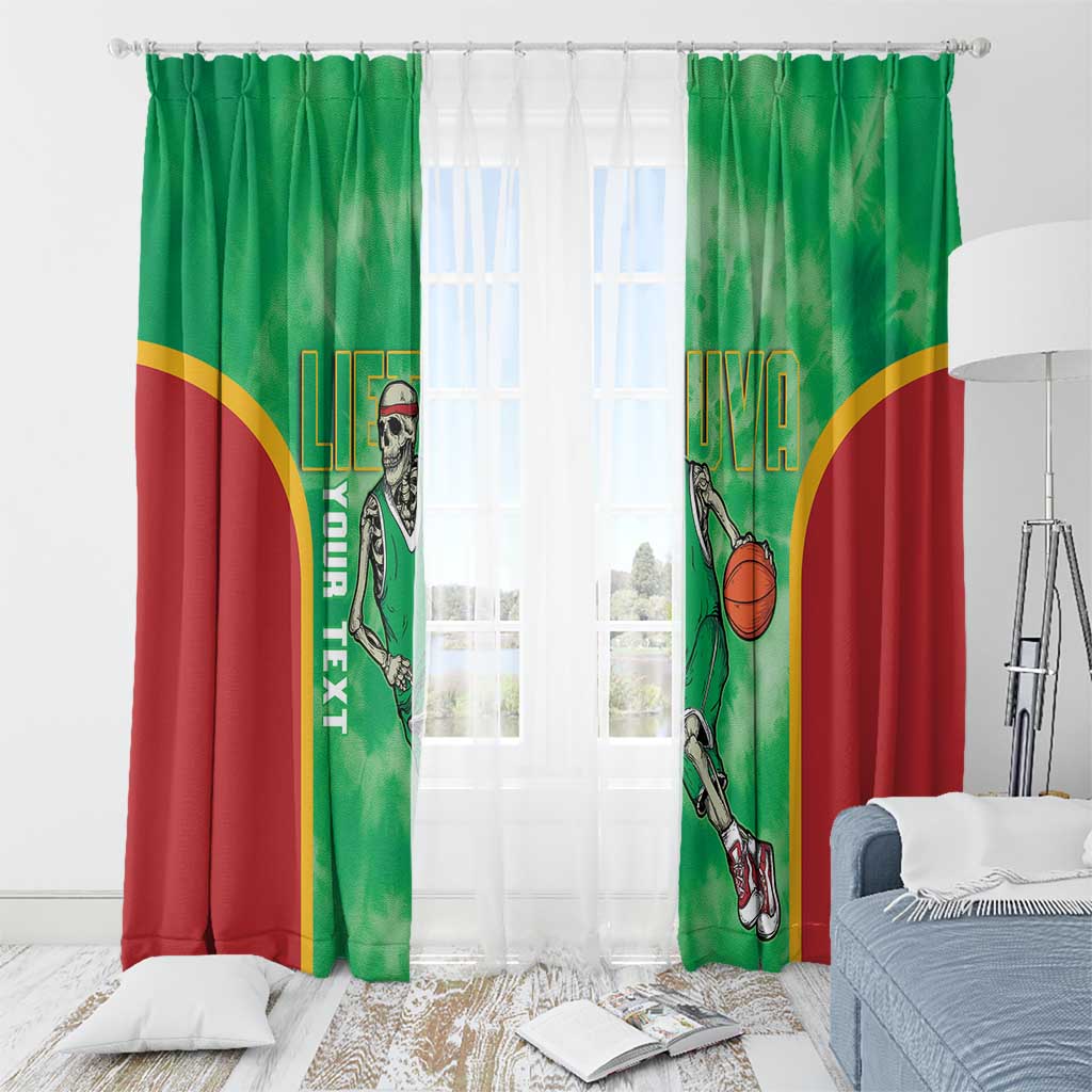 Lithuania Tie Dye Basketball Custom Window Curtain Lietuva Skeleton Green - Wonder Print Shop