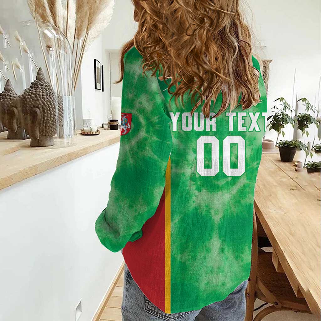 Lithuania Tie Dye Basketball Custom Women Casual Shirt Lietuva Skeleton Green - Wonder Print Shop