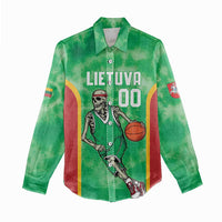 Lithuania Tie Dye Basketball Custom Women Casual Shirt Lietuva Skeleton Green - Wonder Print Shop