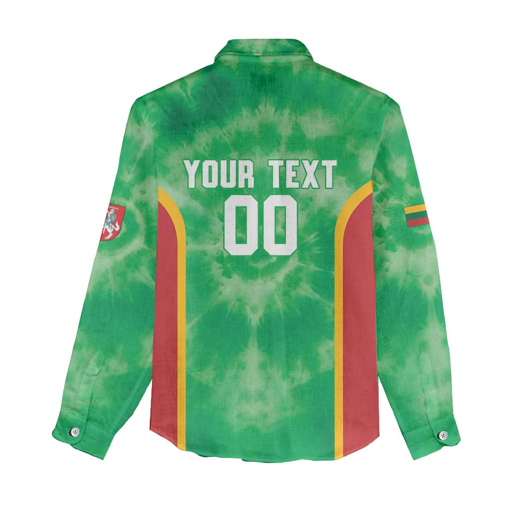 Lithuania Tie Dye Basketball Custom Women Casual Shirt Lietuva Skeleton Green - Wonder Print Shop