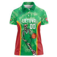 Lithuania Tie Dye Basketball Custom Women Polo Shirt Lietuva Skeleton Green - Wonder Print Shop