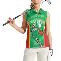 Lithuania Tie Dye Basketball Custom Women Sleeveless Polo Shirt Lietuva Skeleton Green - Wonder Print Shop