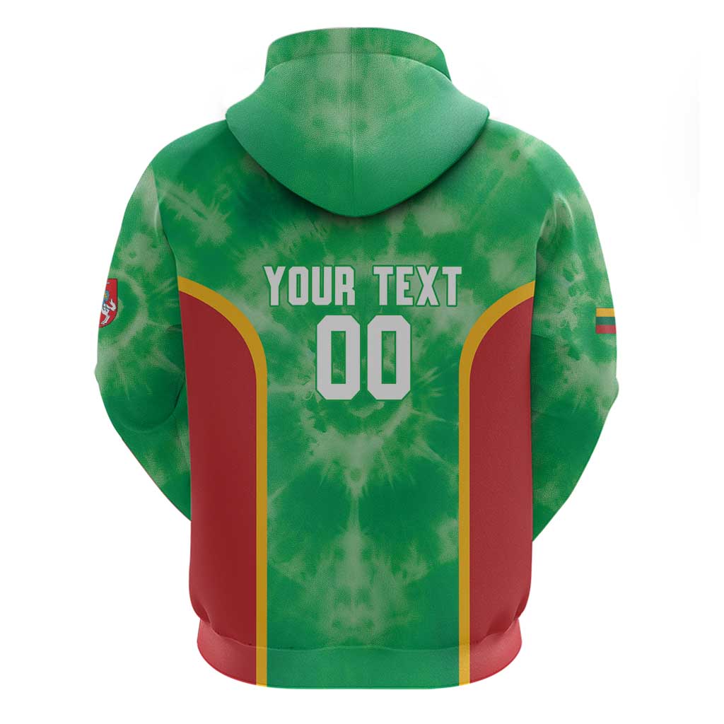 Lithuania Tie Dye Basketball Custom Zip Hoodie Lietuva Skeleton Green - Wonder Print Shop