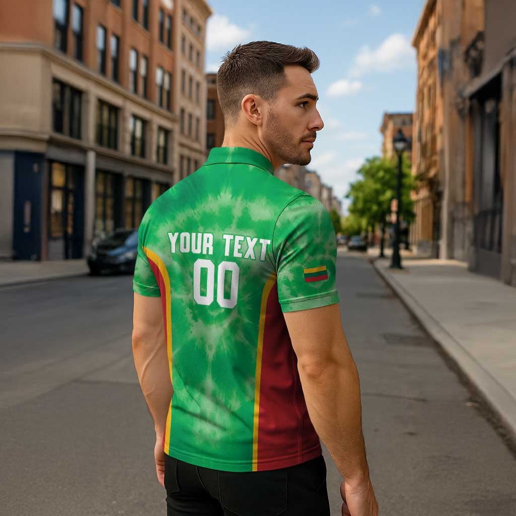 Lithuania Tie Dye Basketball Custom Zipper Polo Shirt Lietuva Skeleton Green - Wonder Print Shop