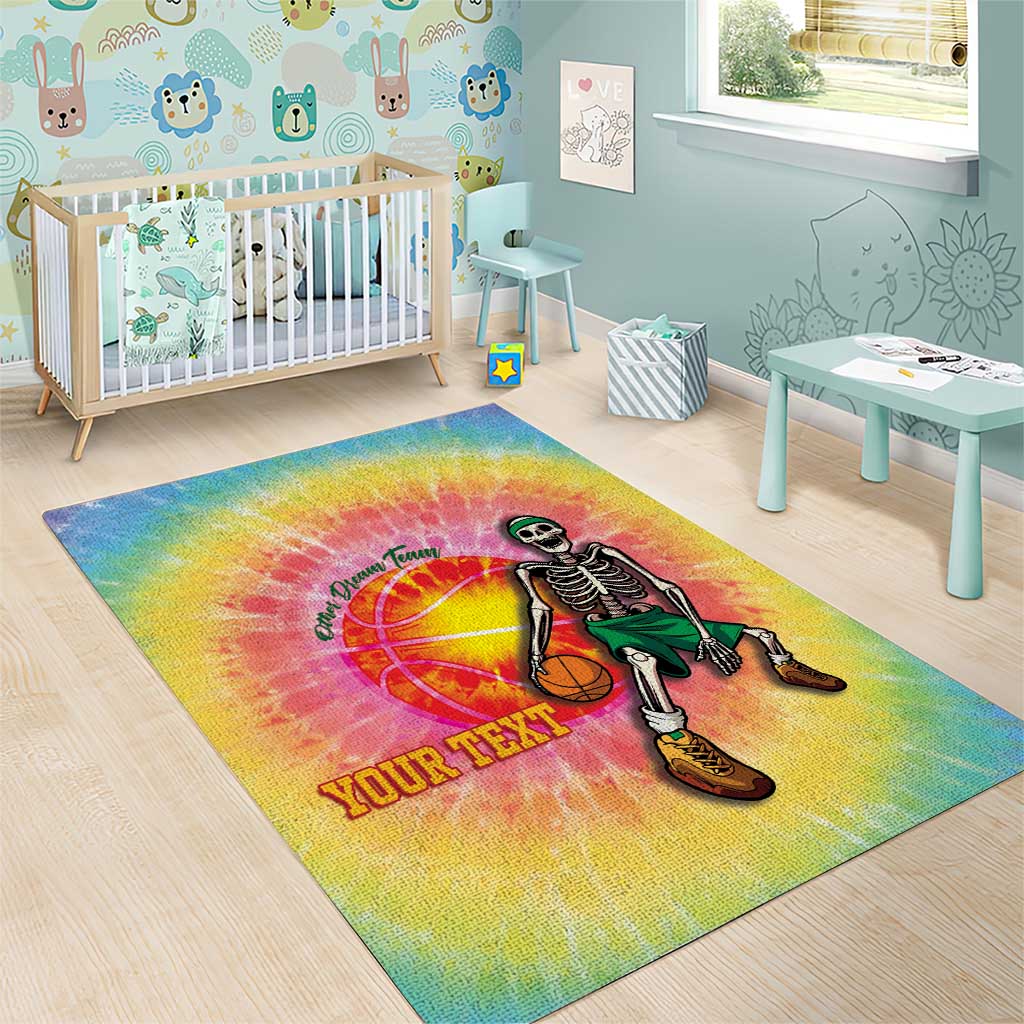 Lithuania Basketball Custom Area Rug 100th Anniversary Skeleton Colorful Tie Dye - Wonder Print Shop