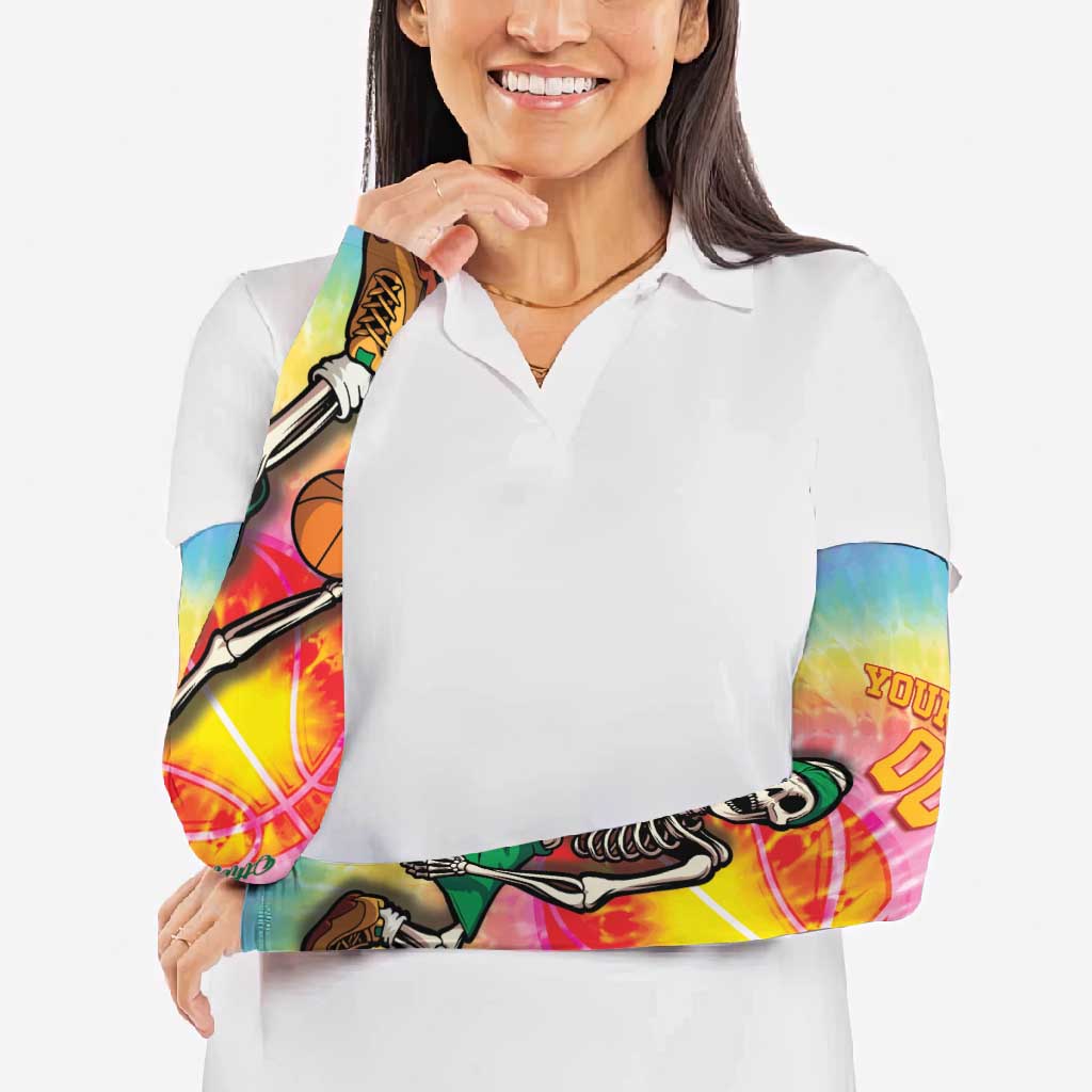 Lithuania Basketball Custom Arm Sleeves 100th Anniversary Skeleton Colorful Tie Dye - Wonder Print Shop