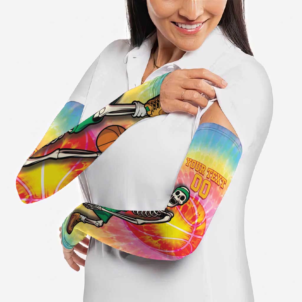Lithuania Basketball Custom Arm Sleeves 100th Anniversary Skeleton Colorful Tie Dye - Wonder Print Shop