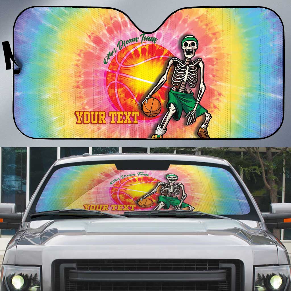 Lithuania Basketball Custom Auto Sun Shade 100th Anniversary Skeleton Colorful Tie Dye - Wonder Print Shop