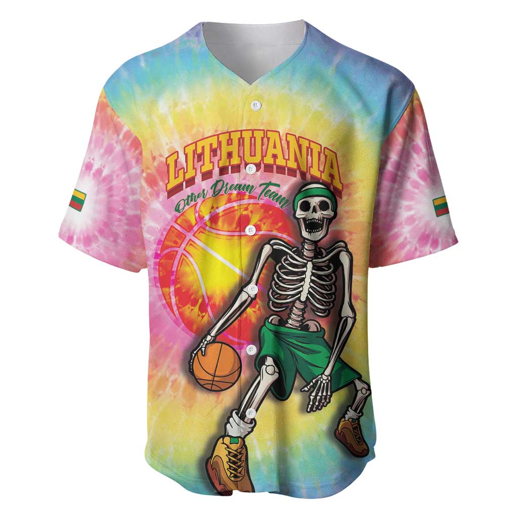 Lithuania Basketball Custom Baseball Jersey 100th Anniversary Skeleton Colorful Tie Dye - Wonder Print Shop