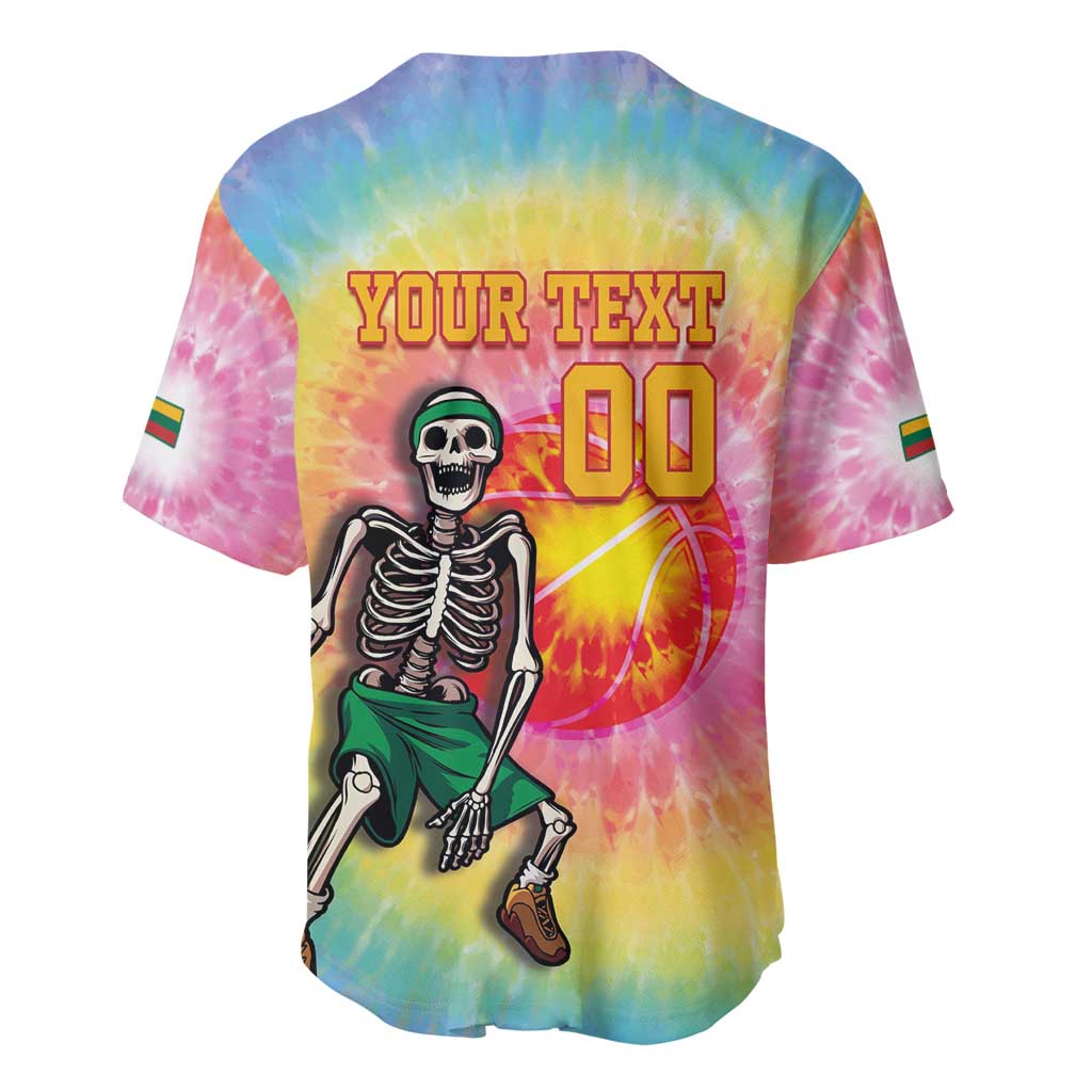 Lithuania Basketball Custom Baseball Jersey 100th Anniversary Skeleton Colorful Tie Dye - Wonder Print Shop