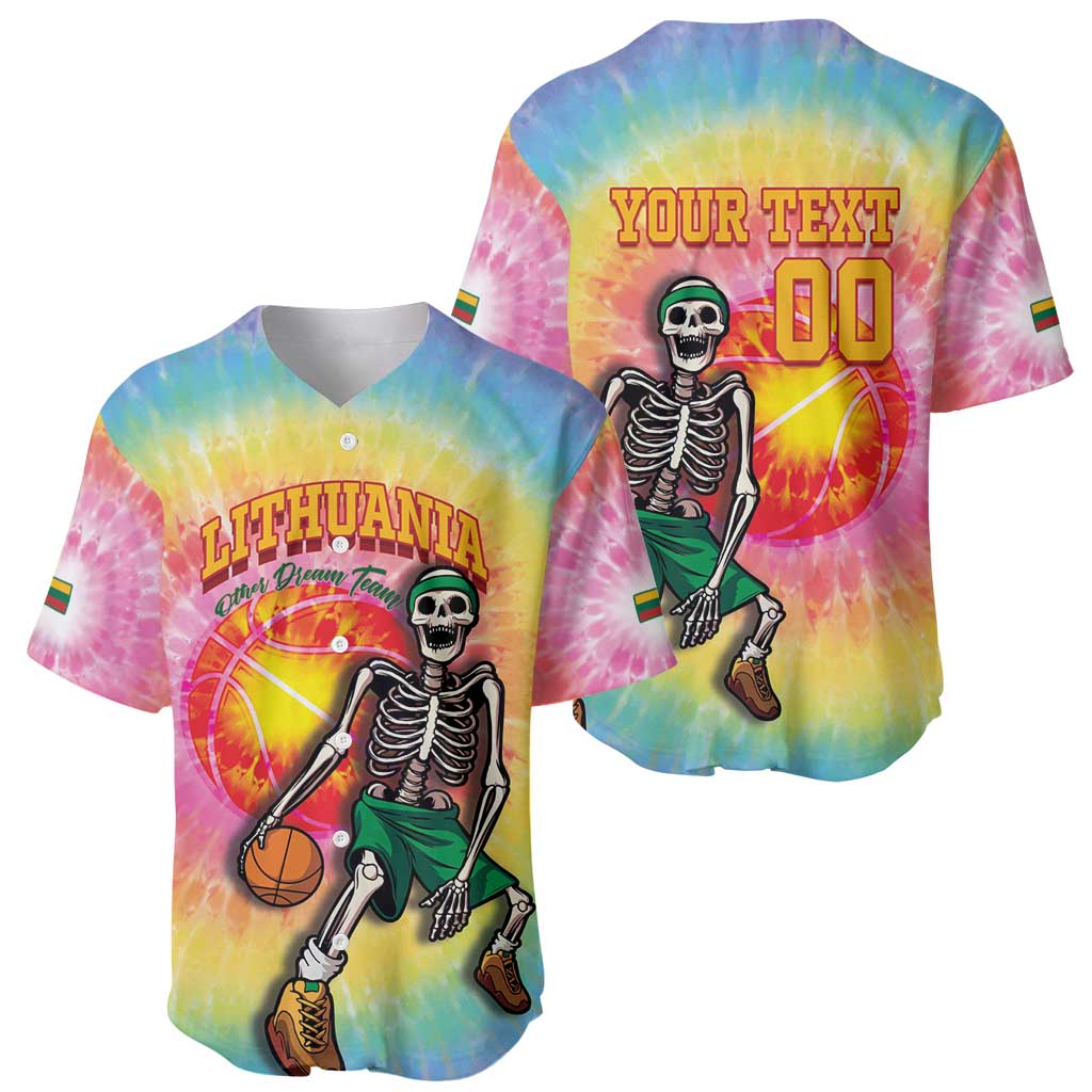 Lithuania Basketball Custom Baseball Jersey 100th Anniversary Skeleton Colorful Tie Dye - Wonder Print Shop