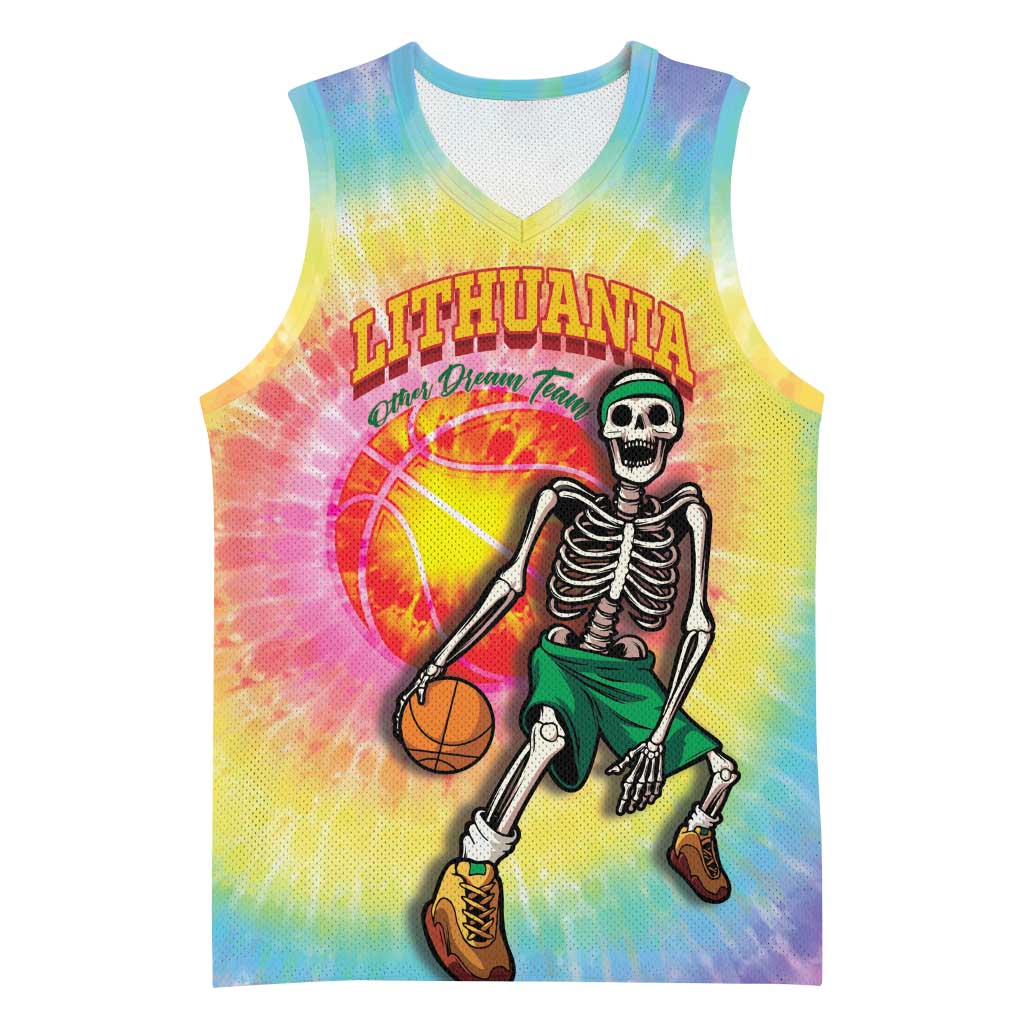 Lithuania Basketball Custom Basketball Jersey 100th Anniversary Skeleton Colorful Tie Dye - Wonder Print Shop