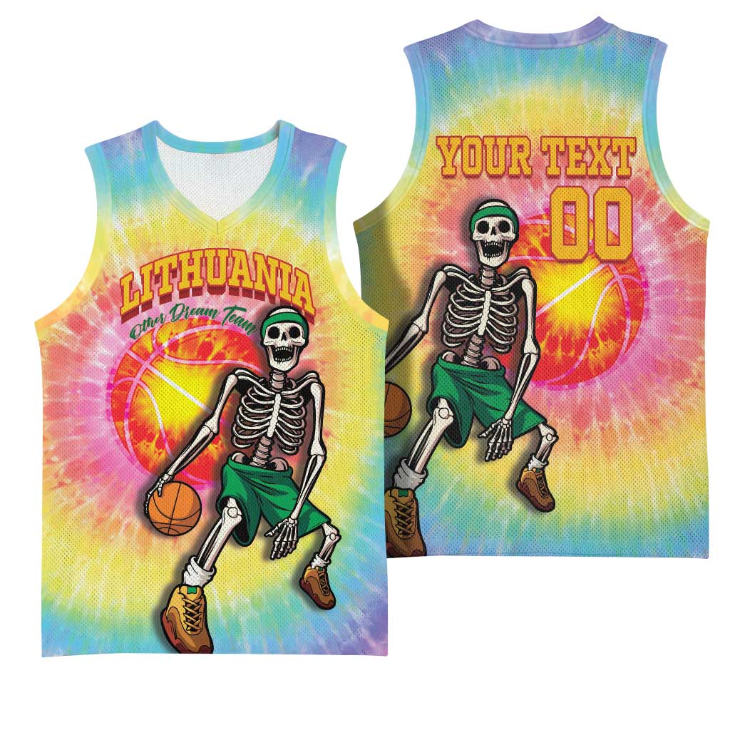 Lithuania Basketball Custom Basketball Jersey 100th Anniversary Skeleton Colorful Tie Dye - Wonder Print Shop