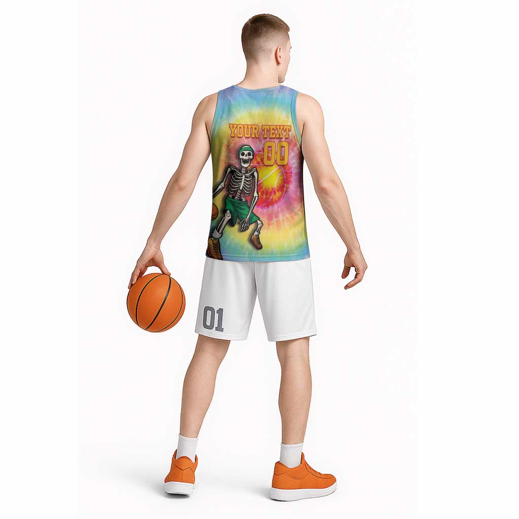 Lithuania Basketball Custom Basketball Jersey 100th Anniversary Skeleton Colorful Tie Dye - Wonder Print Shop