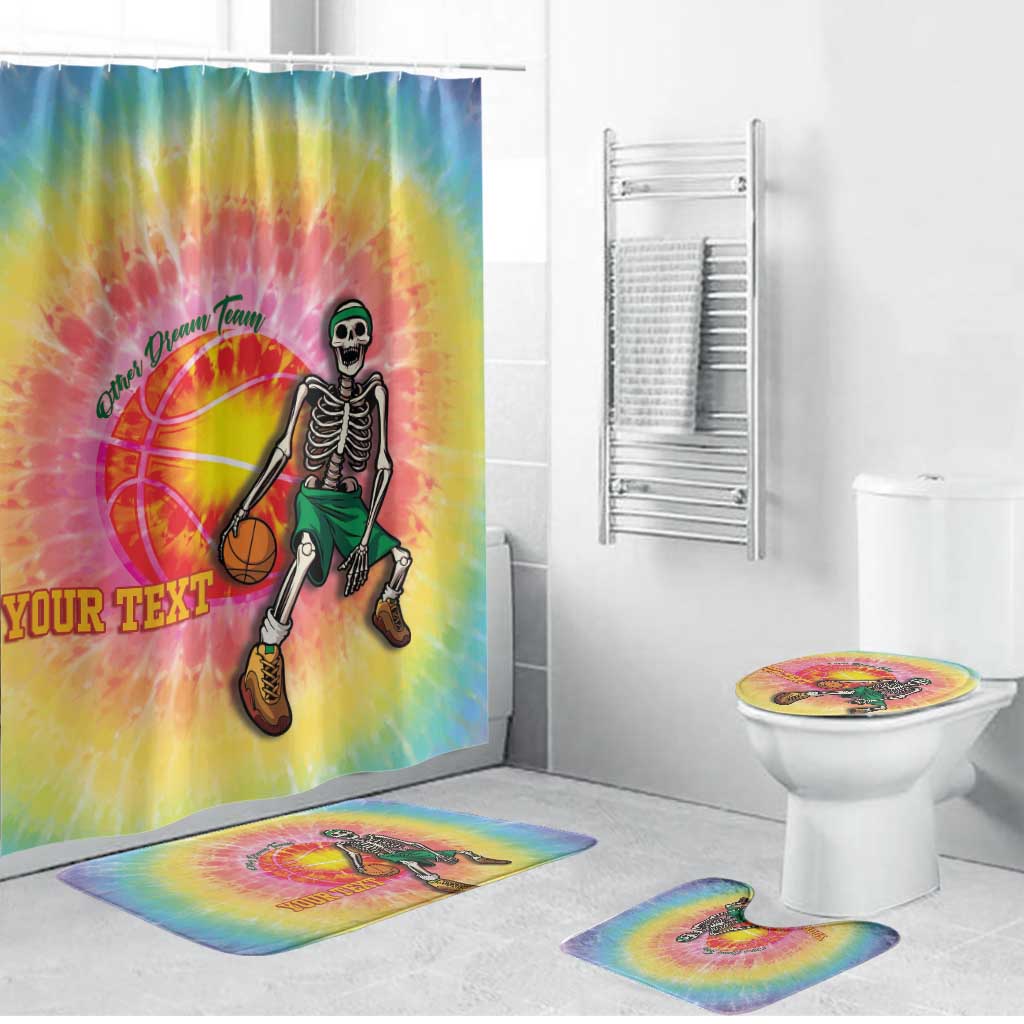 Lithuania Basketball Custom Bathroom Set 100th Anniversary Skeleton Colorful Tie Dye - Wonder Print Shop