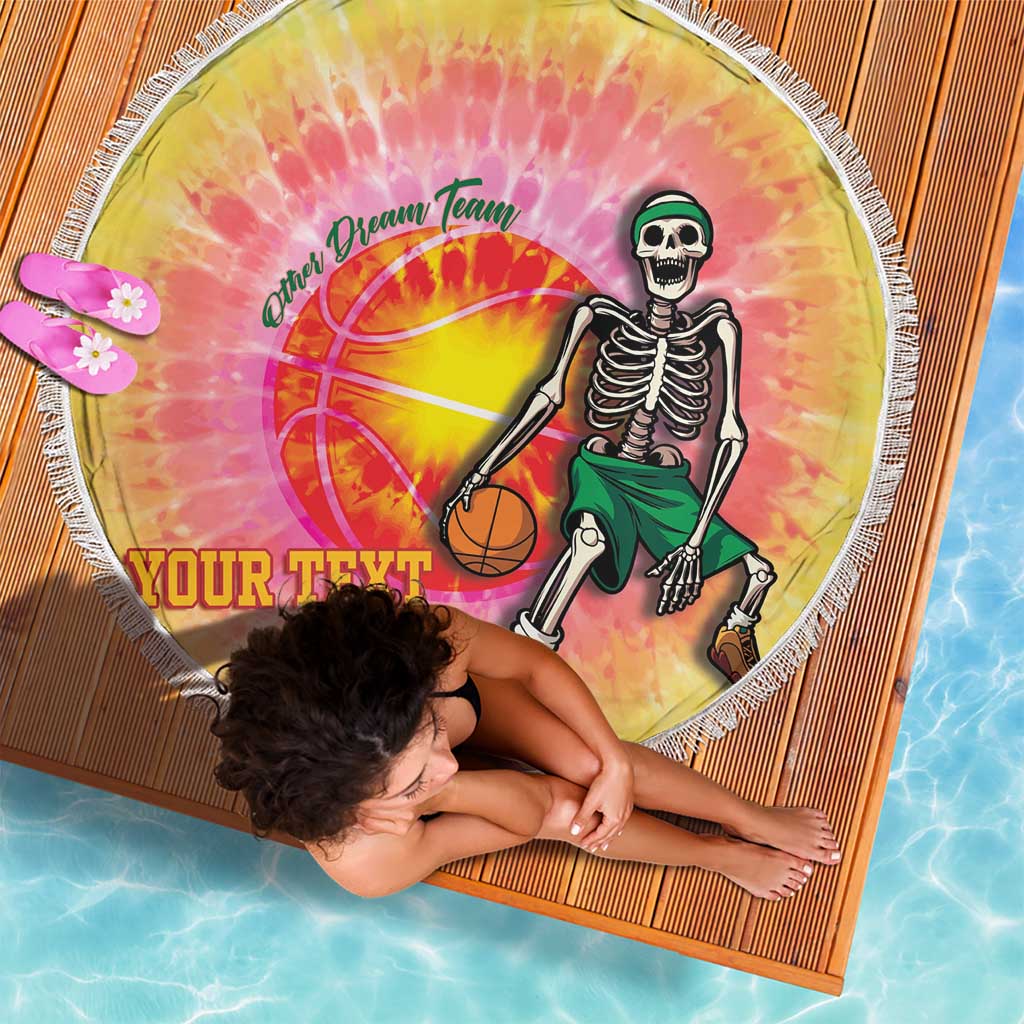 Lithuania Basketball Custom Beach Blanket 100th Anniversary Skeleton Colorful Tie Dye - Wonder Print Shop
