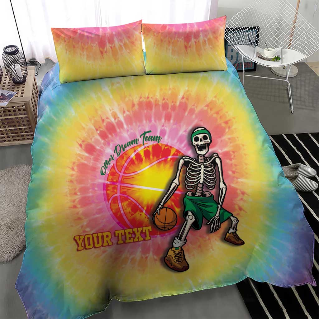 Lithuania Basketball Custom Bedding Set 100th Anniversary Skeleton Colorful Tie Dye - Wonder Print Shop