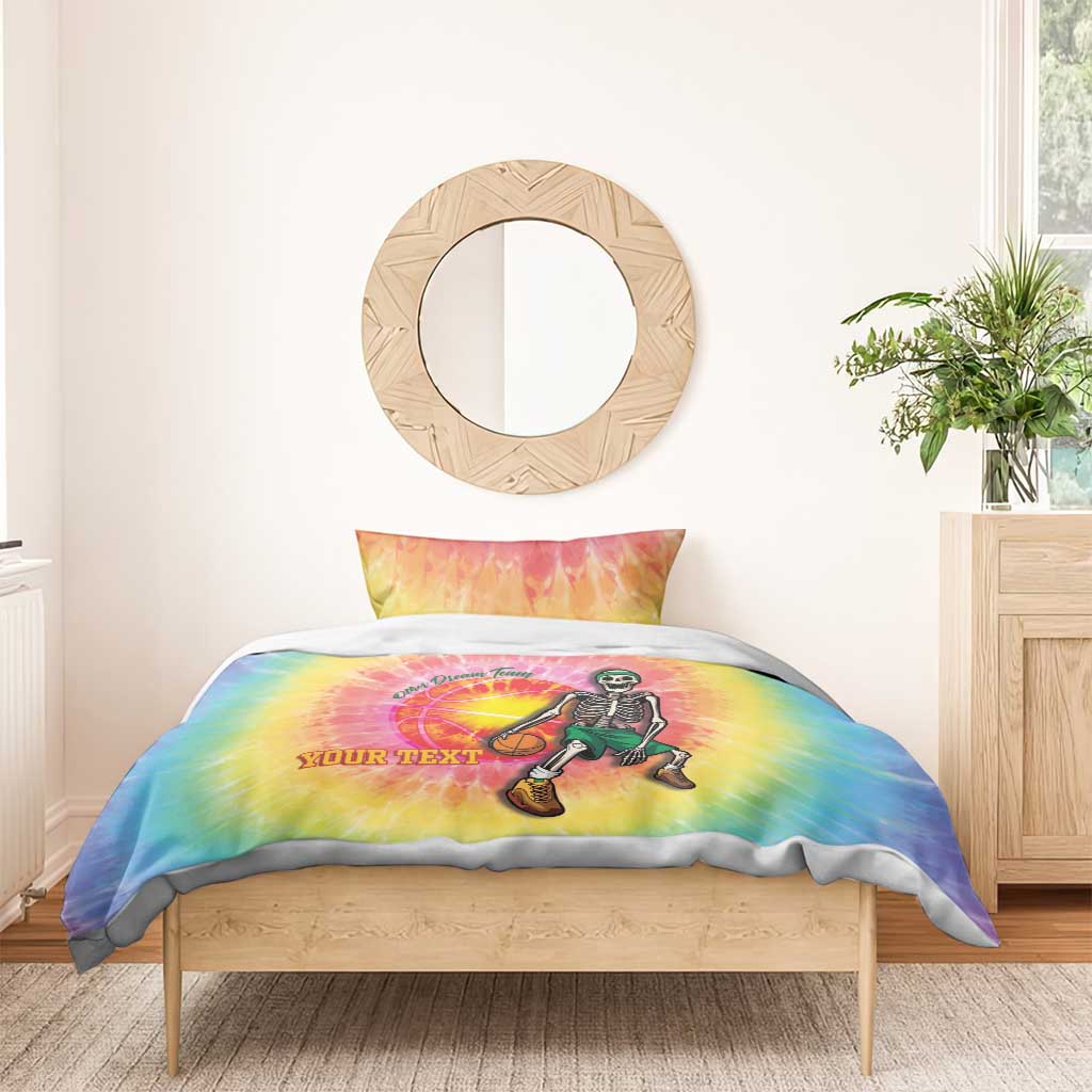 Lithuania Basketball Custom Bedding Set 100th Anniversary Skeleton Colorful Tie Dye - Wonder Print Shop