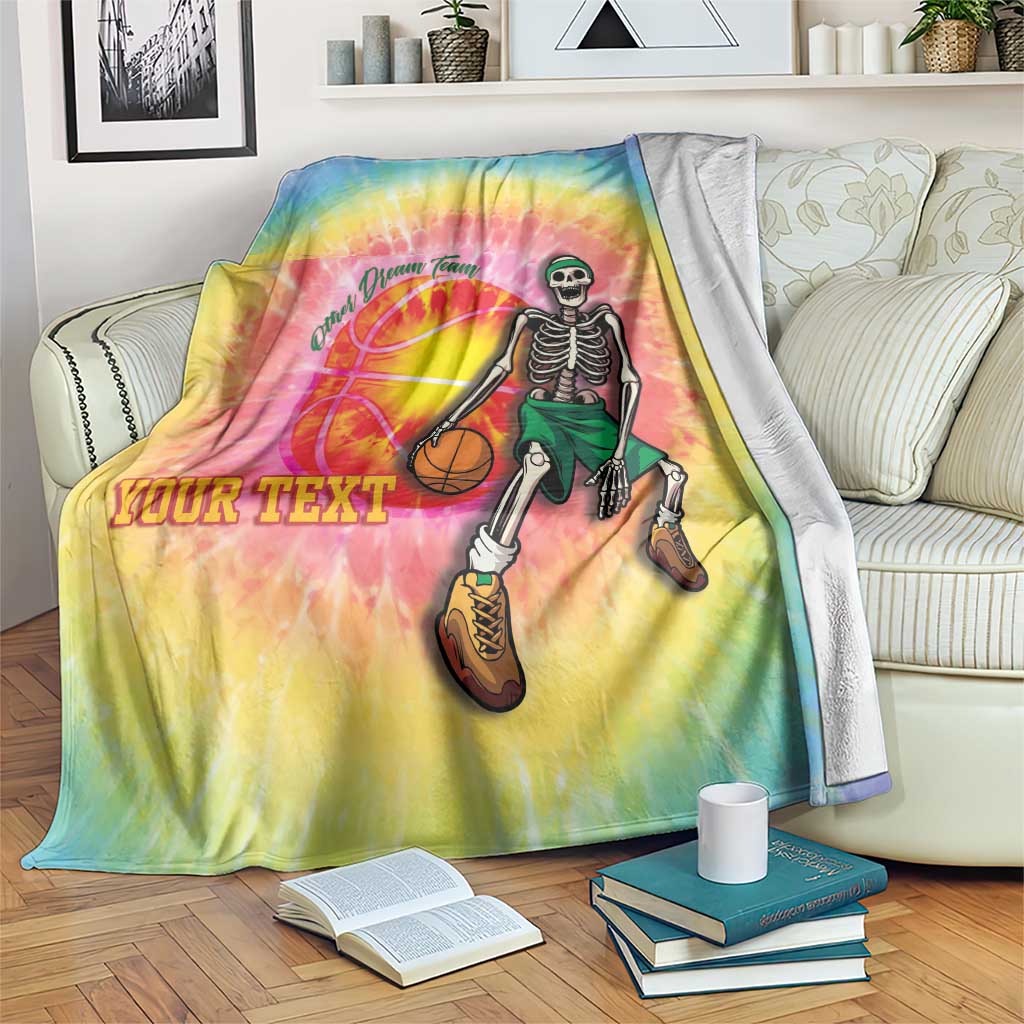 Lithuania Basketball Custom Blanket 100th Anniversary Skeleton Colorful Tie Dye - Wonder Print Shop