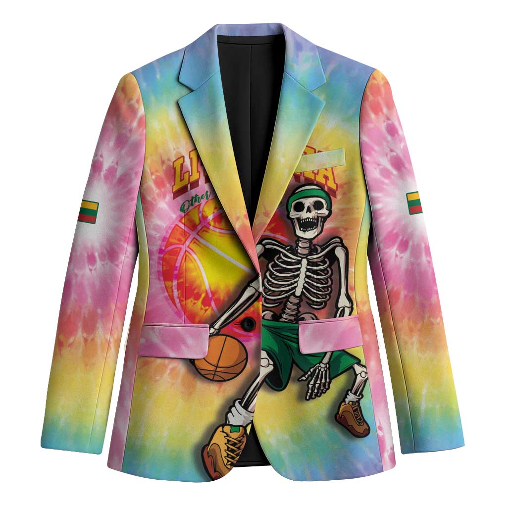 Lithuania Basketball Custom Blazer 100th Anniversary Skeleton Colorful Tie Dye - Wonder Print Shop
