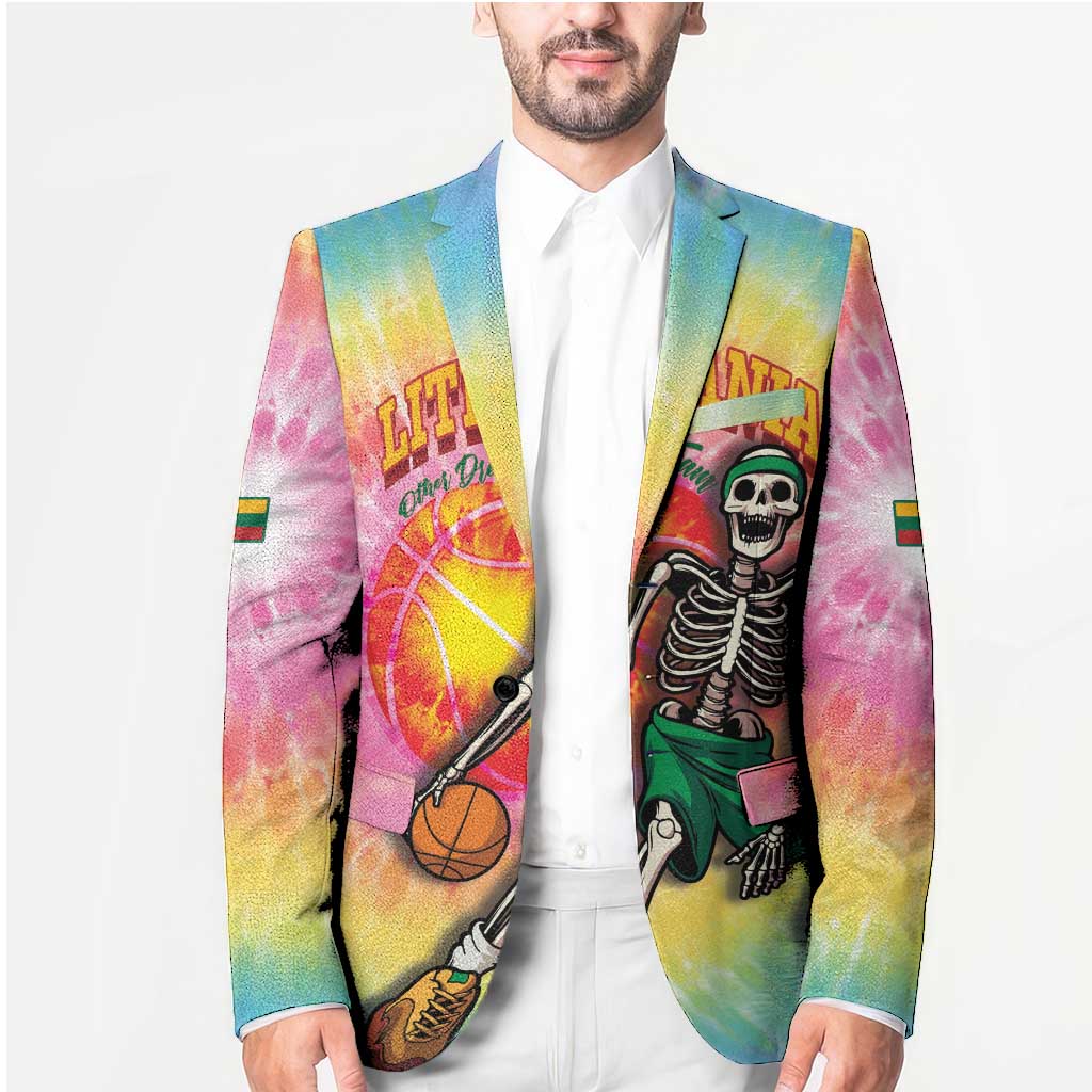 Lithuania Basketball Custom Blazer 100th Anniversary Skeleton Colorful Tie Dye - Wonder Print Shop