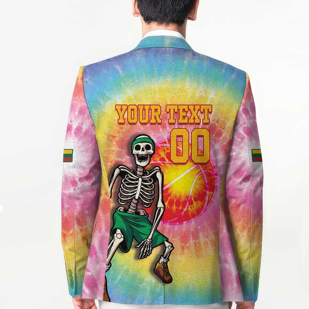 Lithuania Basketball Custom Blazer 100th Anniversary Skeleton Colorful Tie Dye - Wonder Print Shop