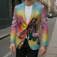 Lithuania Basketball Custom Blazer 100th Anniversary Skeleton Colorful Tie Dye - Wonder Print Shop