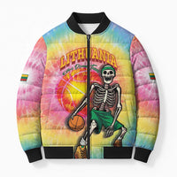Lithuania Basketball Custom Bomber Puffer Jacket 100th Anniversary Skeleton Colorful Tie Dye - Wonder Print Shop