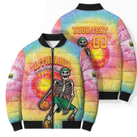 Lithuania Basketball Custom Bomber Puffer Jacket 100th Anniversary Skeleton Colorful Tie Dye - Wonder Print Shop