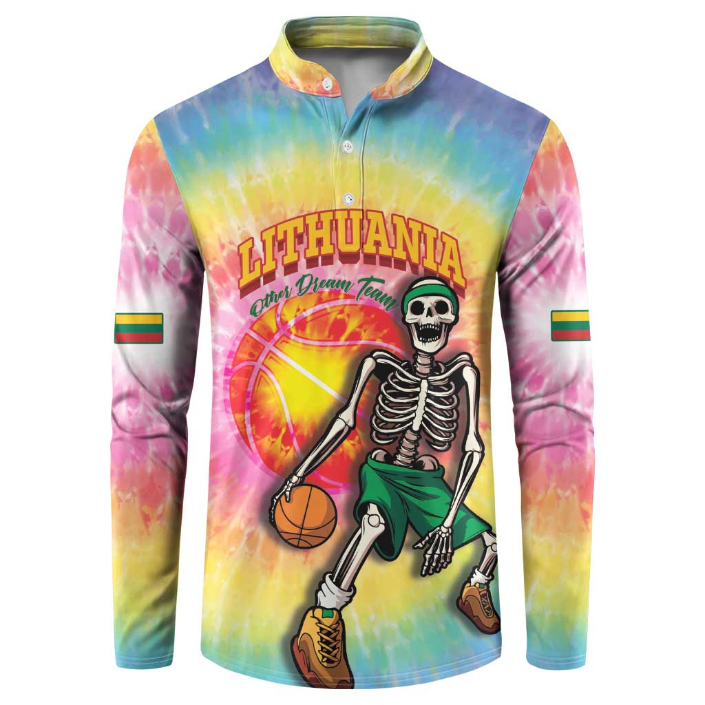 Lithuania Basketball Custom Button Sweatshirt 100th Anniversary Skeleton Colorful Tie Dye - Wonder Print Shop
