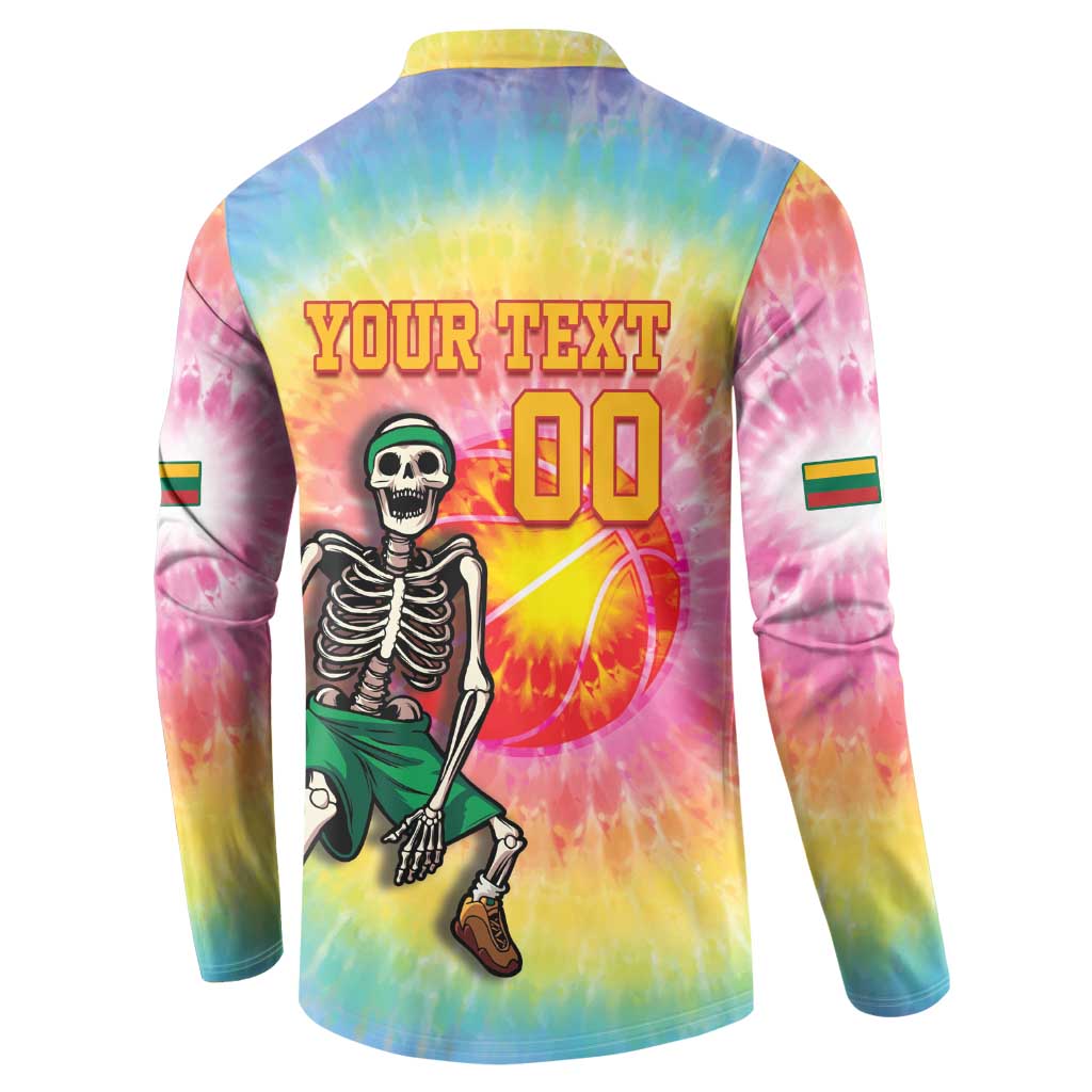 Lithuania Basketball Custom Button Sweatshirt 100th Anniversary Skeleton Colorful Tie Dye - Wonder Print Shop