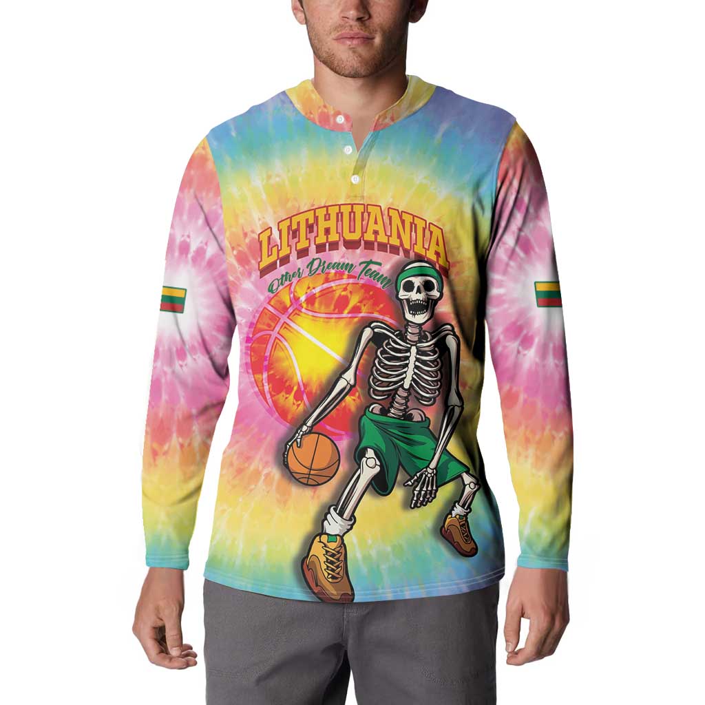 Lithuania Basketball Custom Button Sweatshirt 100th Anniversary Skeleton Colorful Tie Dye - Wonder Print Shop