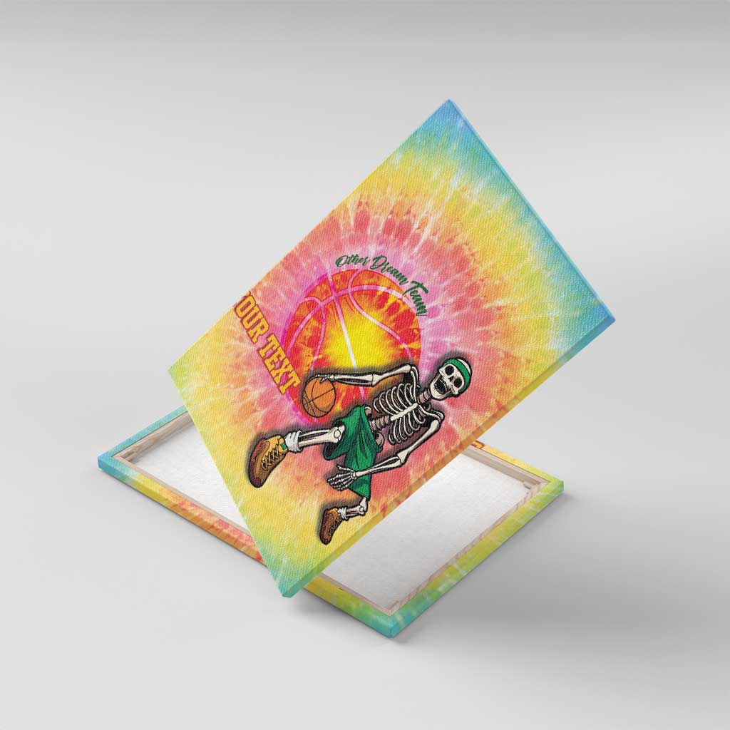 Lithuania Basketball Custom Canvas Wall Art 100th Anniversary Skeleton Colorful Tie Dye - Wonder Print Shop