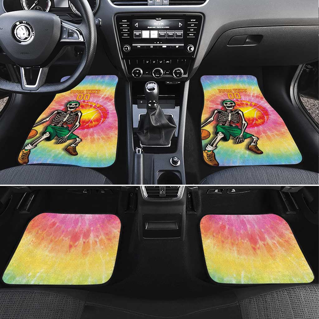 Lithuania Basketball Custom Car Mats 100th Anniversary Skeleton Colorful Tie Dye - Wonder Print Shop