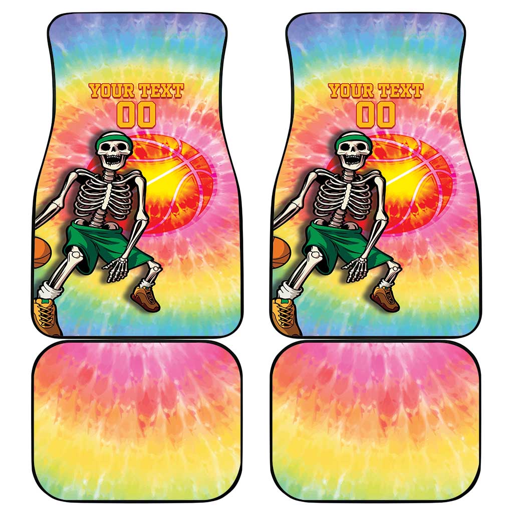 Lithuania Basketball Custom Car Mats 100th Anniversary Skeleton Colorful Tie Dye - Wonder Print Shop