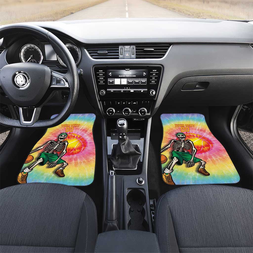 Lithuania Basketball Custom Car Mats 100th Anniversary Skeleton Colorful Tie Dye - Wonder Print Shop