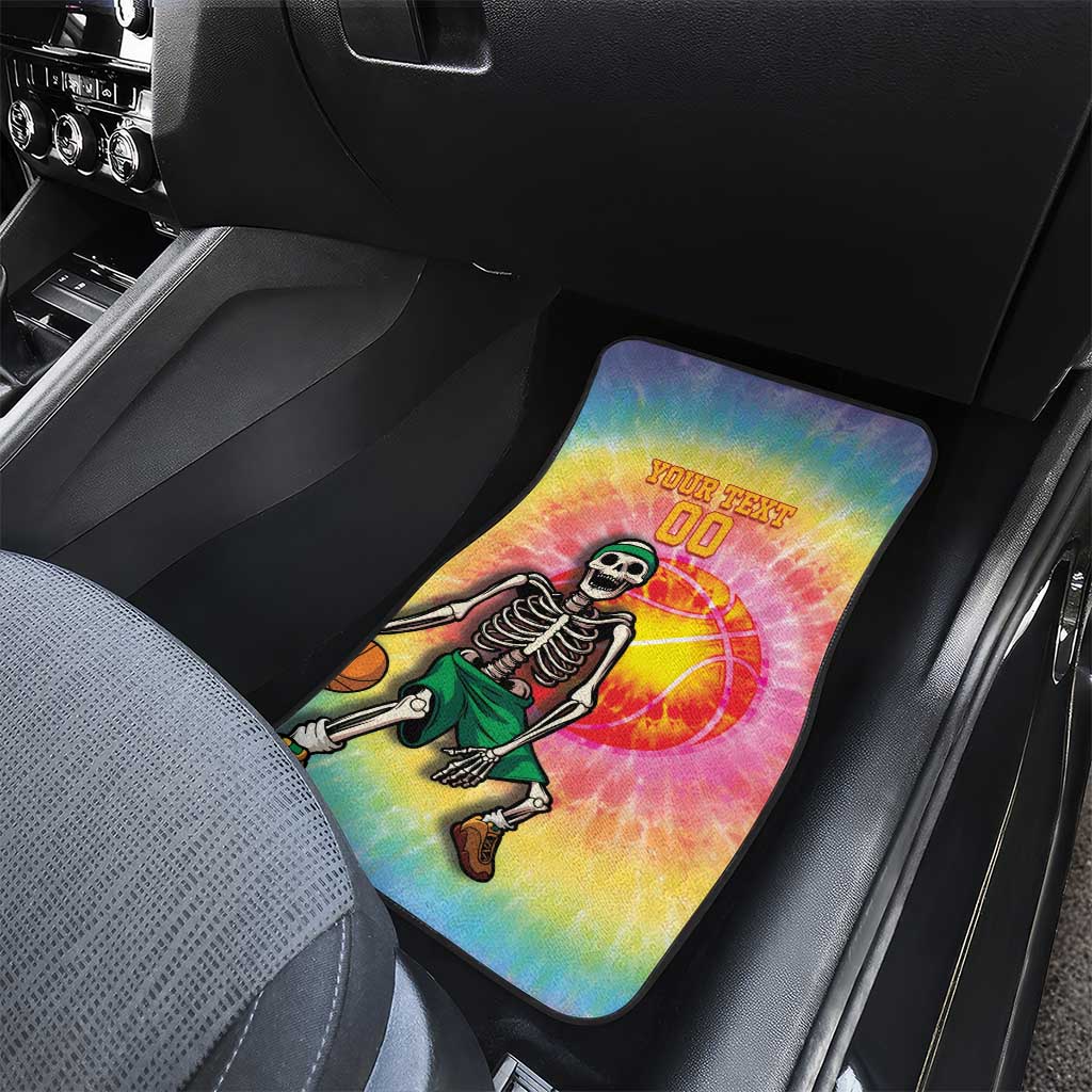 Lithuania Basketball Custom Car Mats 100th Anniversary Skeleton Colorful Tie Dye - Wonder Print Shop