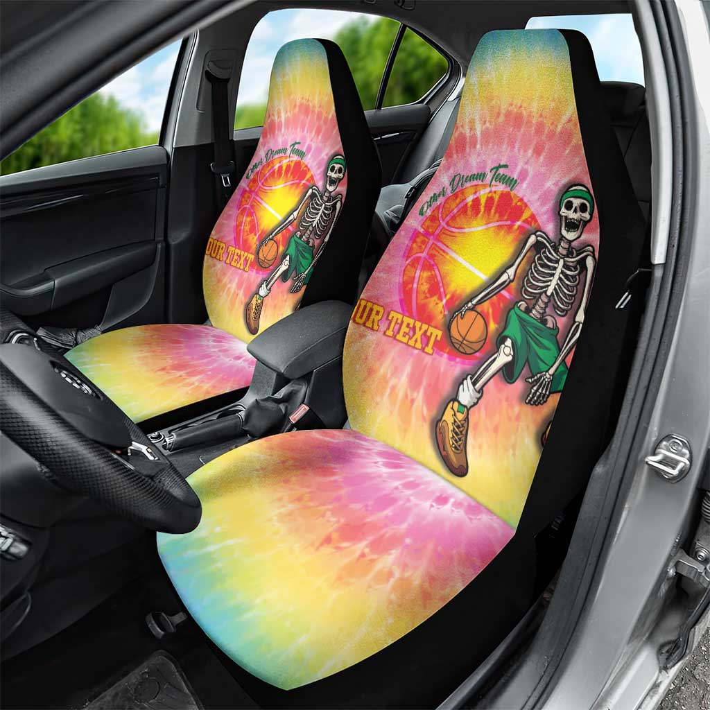 Lithuania Basketball Custom Car Seat Cover 100th Anniversary Skeleton Colorful Tie Dye - Wonder Print Shop
