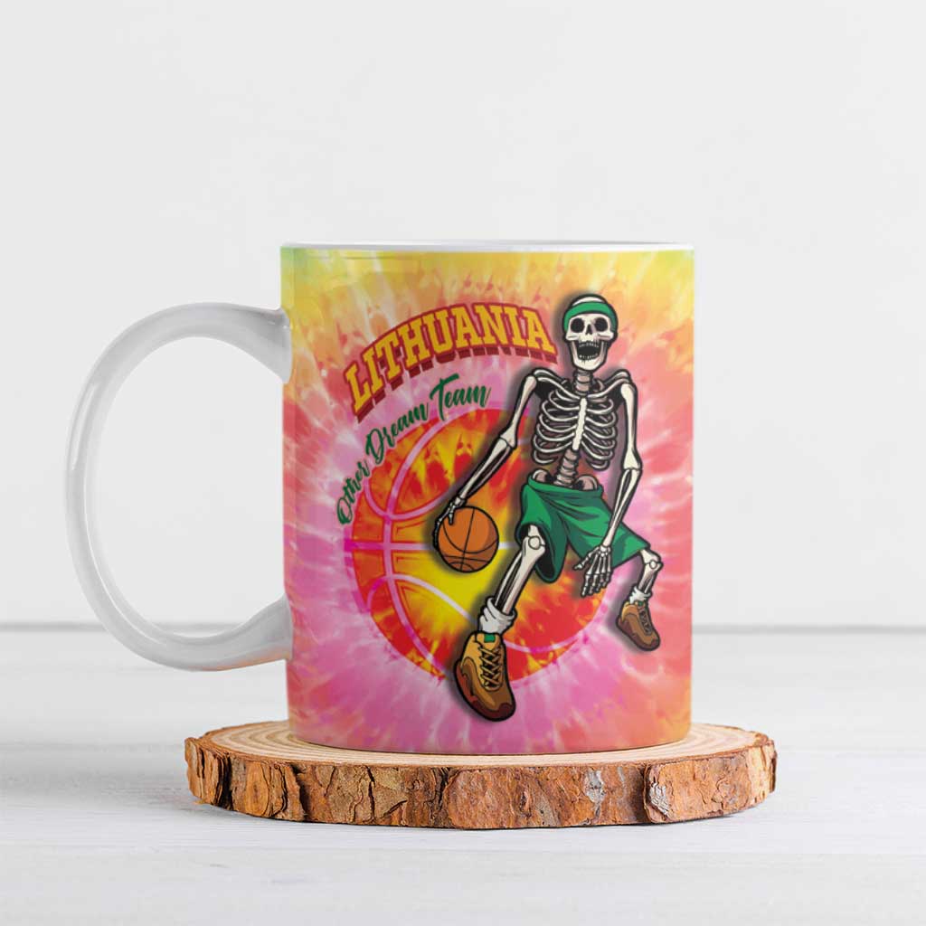 Lithuania Basketball Custom Ceramic Mug 100th Anniversary Skeleton Colorful Tie Dye - Wonder Print Shop